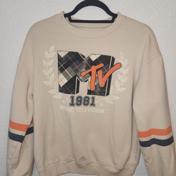 MTV Sweater Sweatshirt Medium Cream S Small Long Sleeve Graphic Music Television - Picture 3 of 10